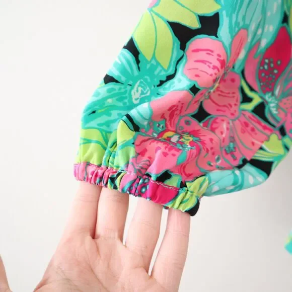 Lilly Pulitzer Size S 100% Silk Elsa Skip On It Top Blouse Frogs Floral - Picture 5 of 13